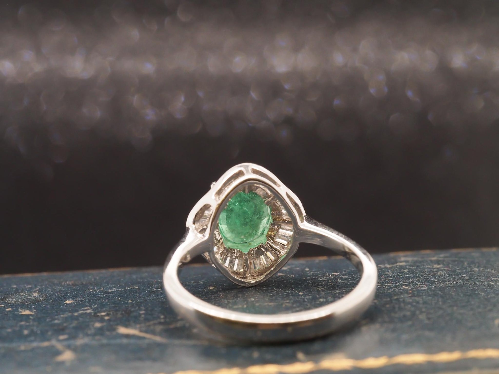 14K White Gold Emerald and Diamond Halo Ring - VHK#22