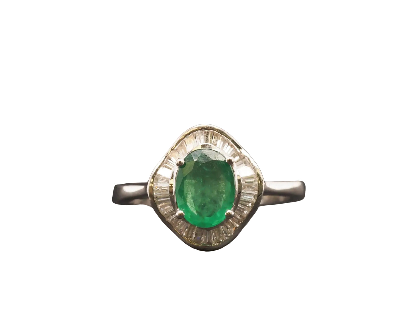 14K White Gold Emerald and Diamond Halo Ring - VHK#22