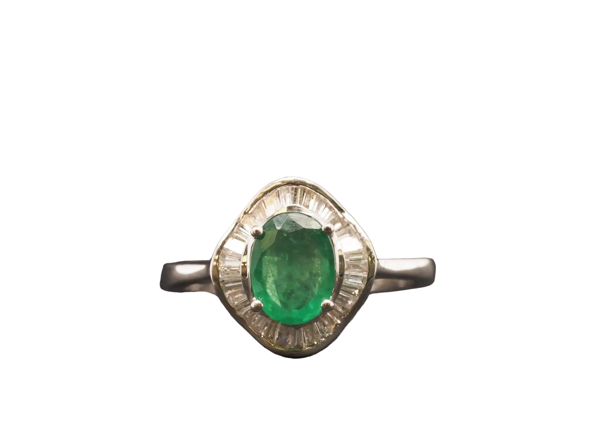 14K White Gold Emerald and Diamond Halo Ring - VHK#22