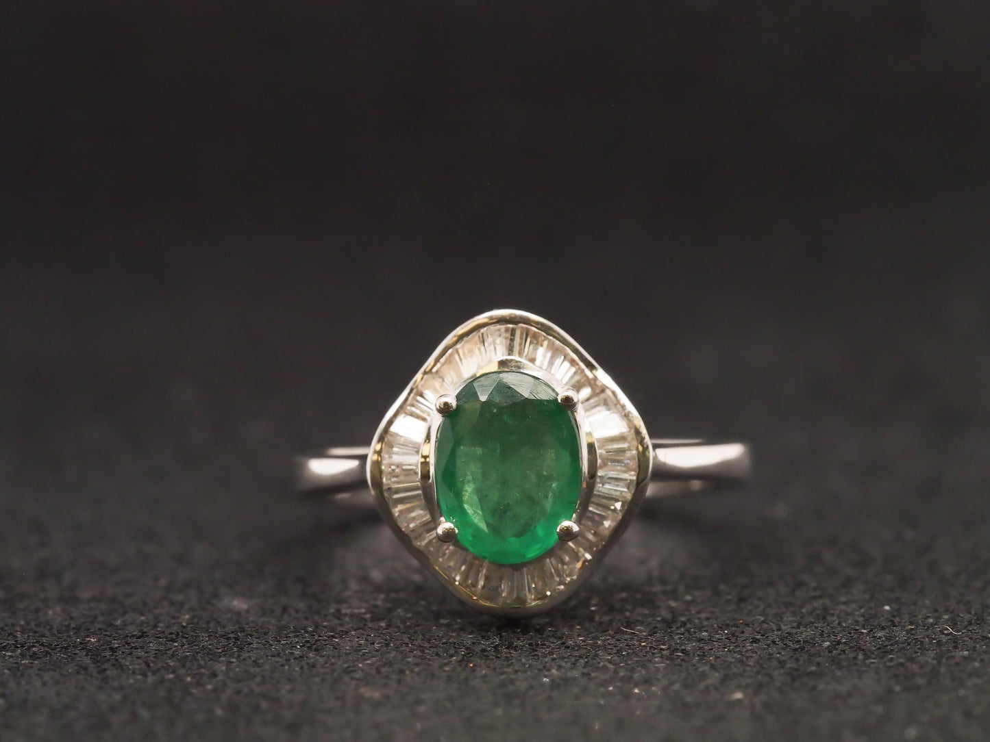 14K White Gold Emerald and Diamond Halo Ring - VHK#22