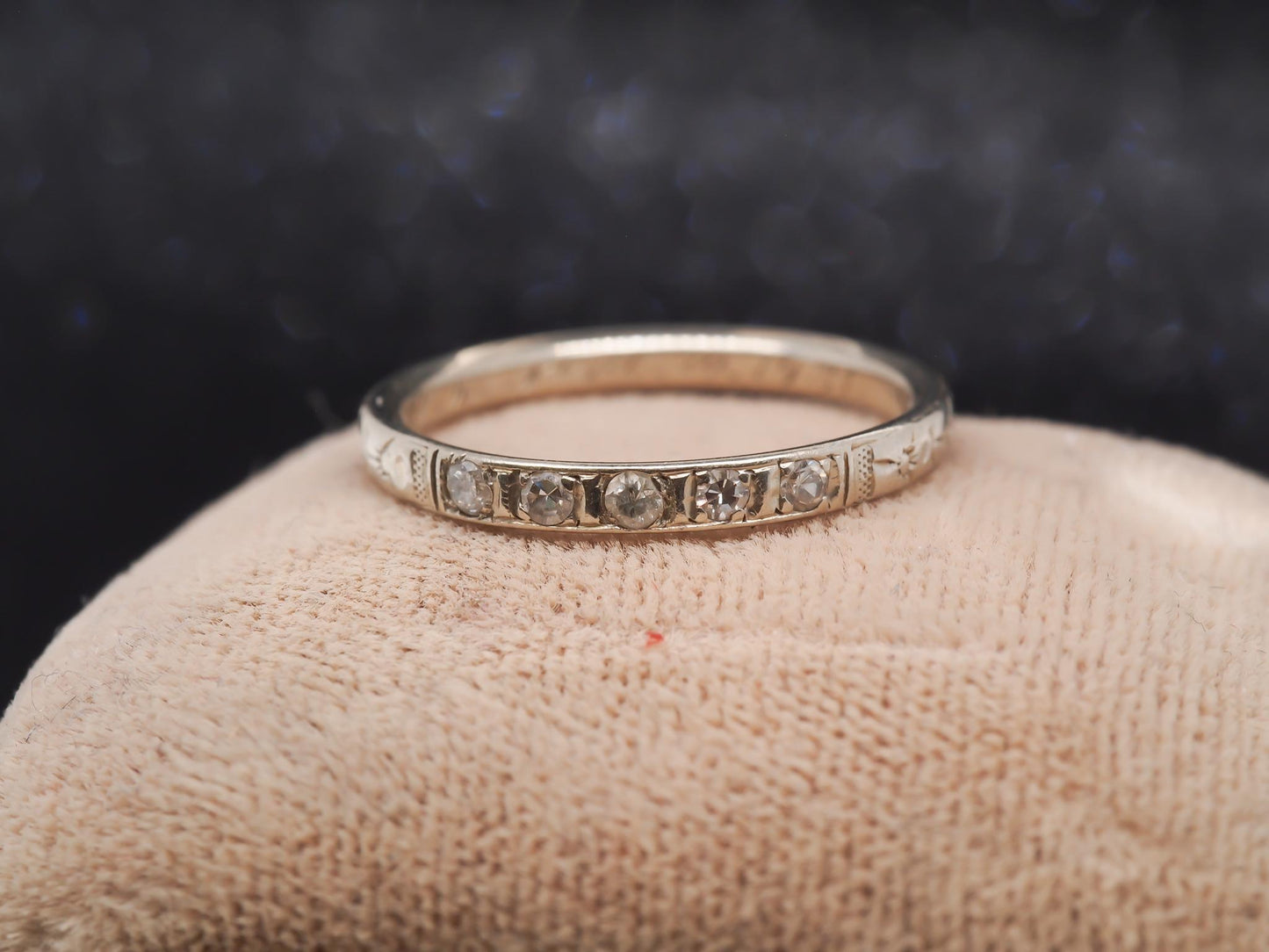 Circa 1931  14K White Gold Art Deco Diamond Wedding Band - VHK#34