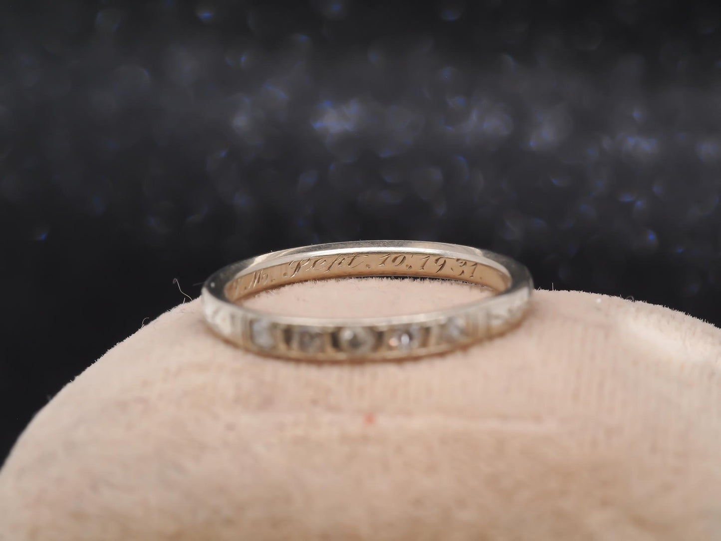 Circa 1931  14K White Gold Art Deco Diamond Wedding Band - VHK#34