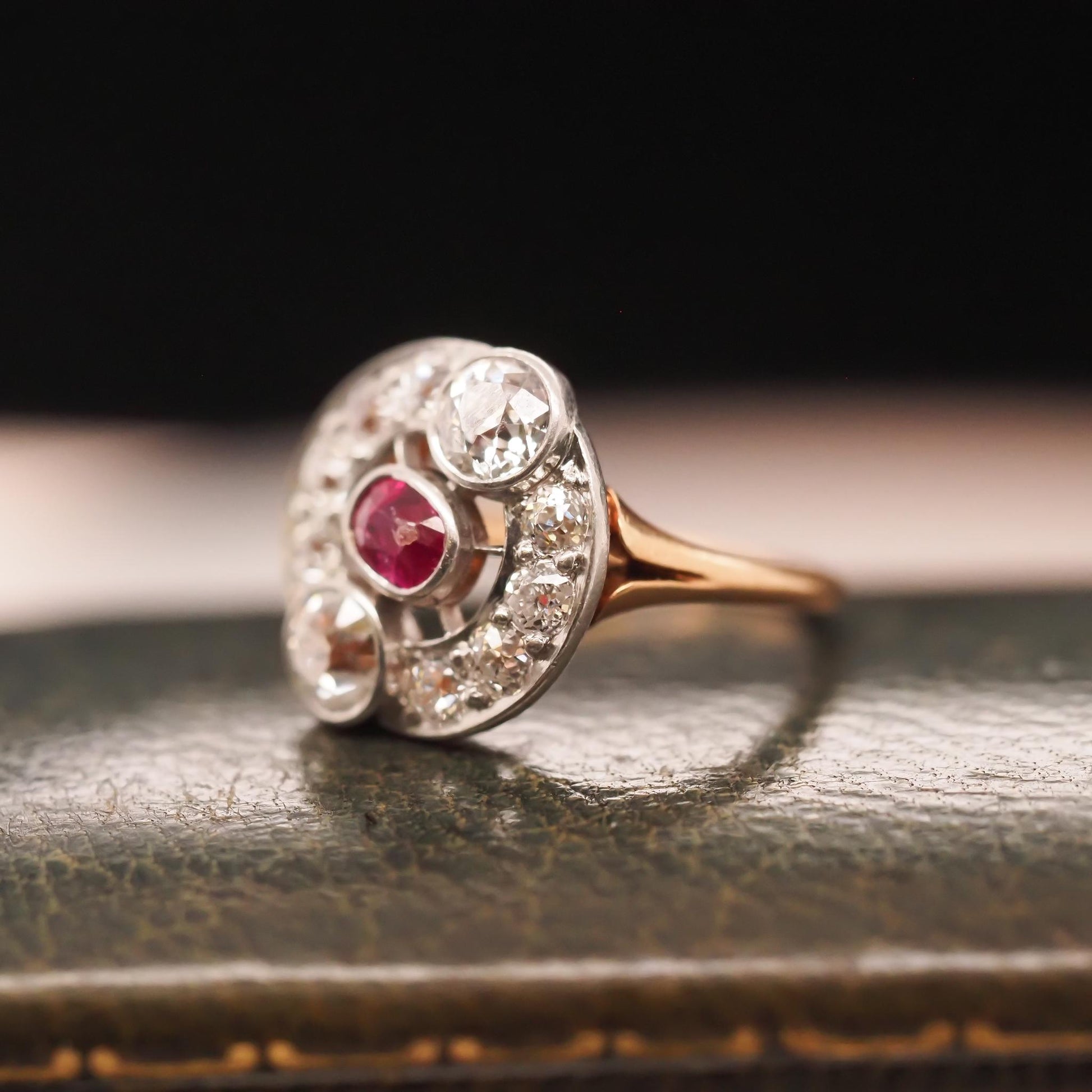 Circa 1900s Edwardian Natural Ruby and Old European Diamond Ring - VHK#678