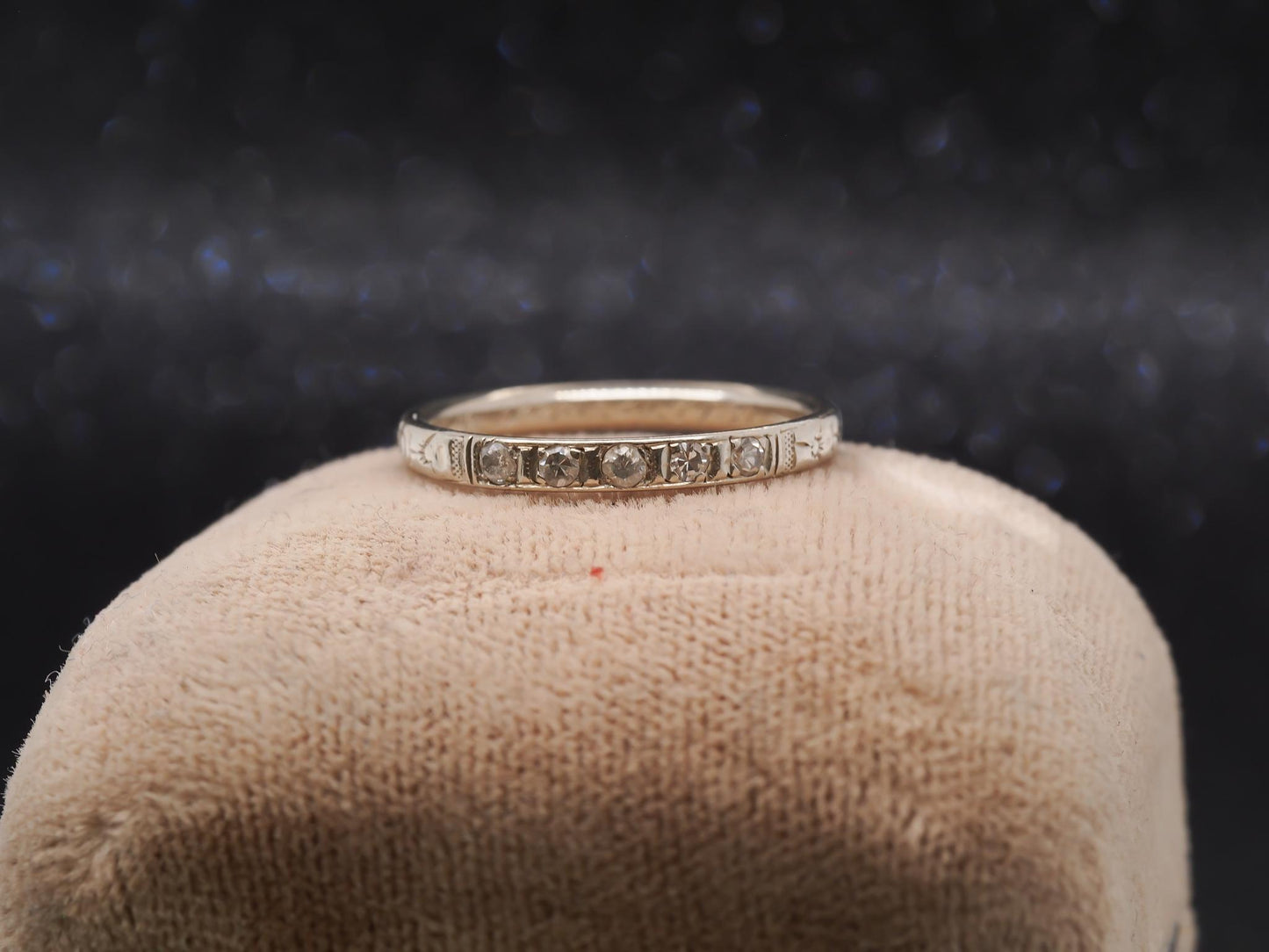 Circa 1931  14K White Gold Art Deco Diamond Wedding Band - VHK#34