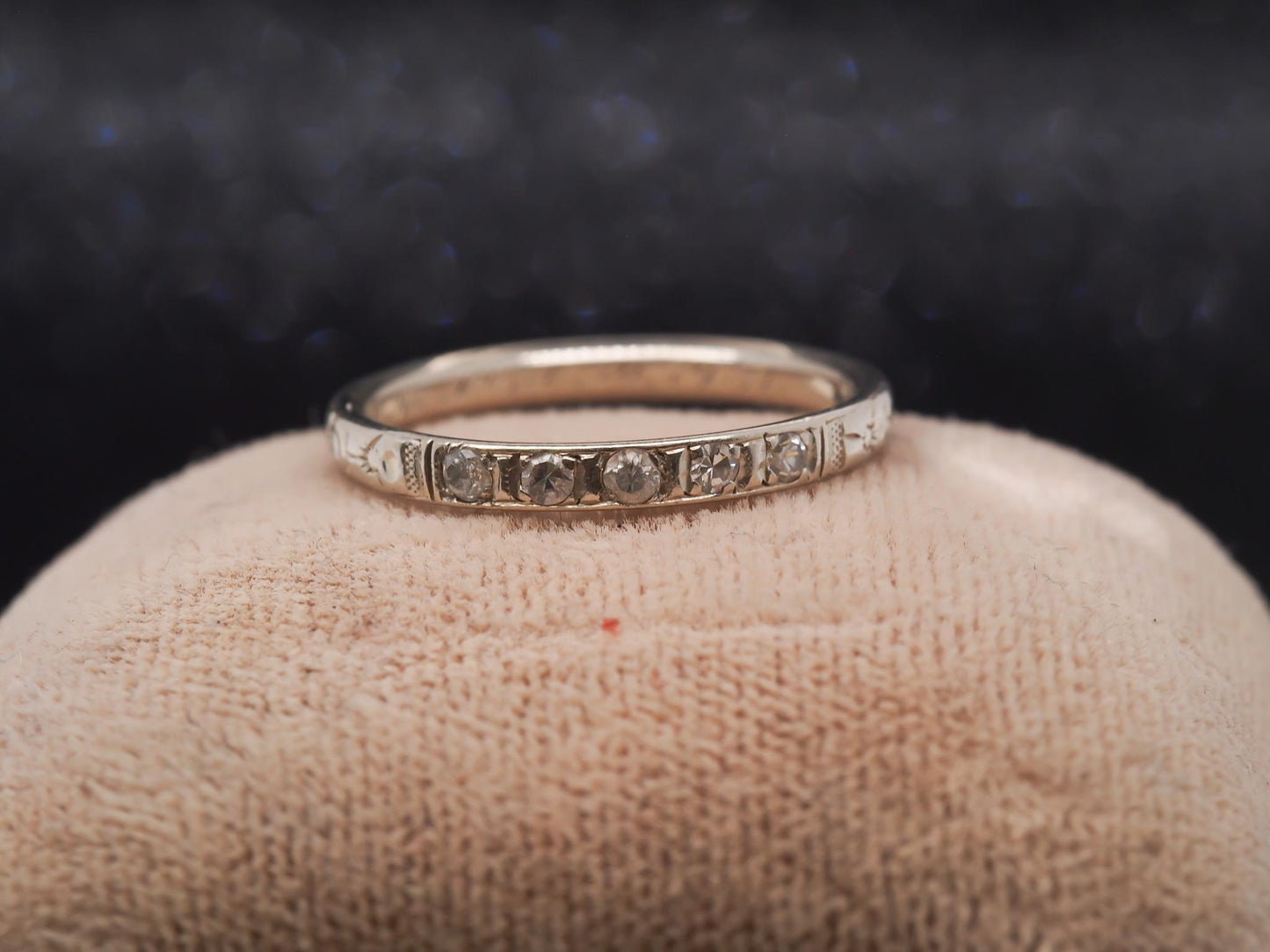 Circa 1931  14K White Gold Art Deco Diamond Wedding Band - VHK#34