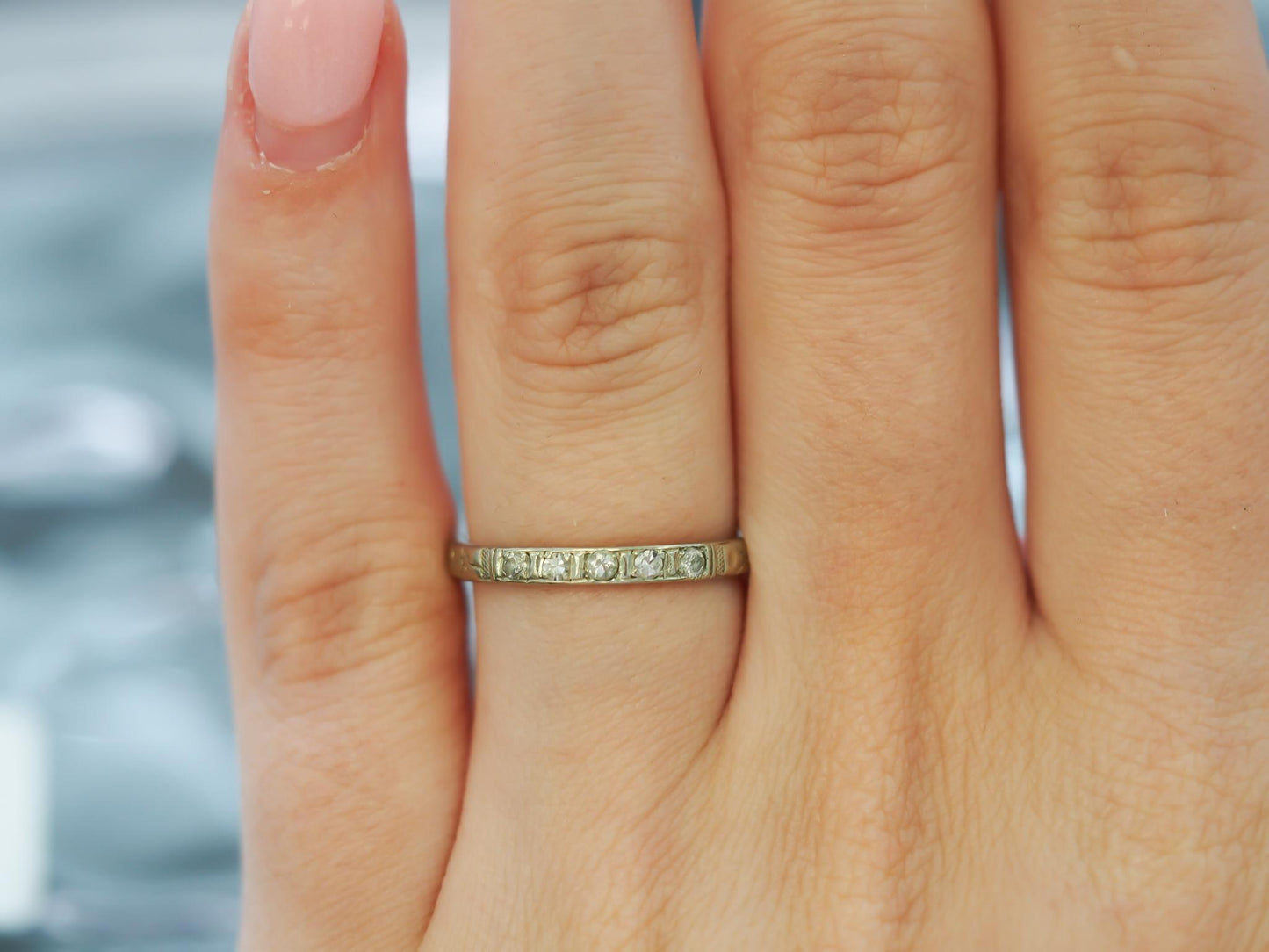 Circa 1931  14K White Gold Art Deco Diamond Wedding Band - VHK#34
