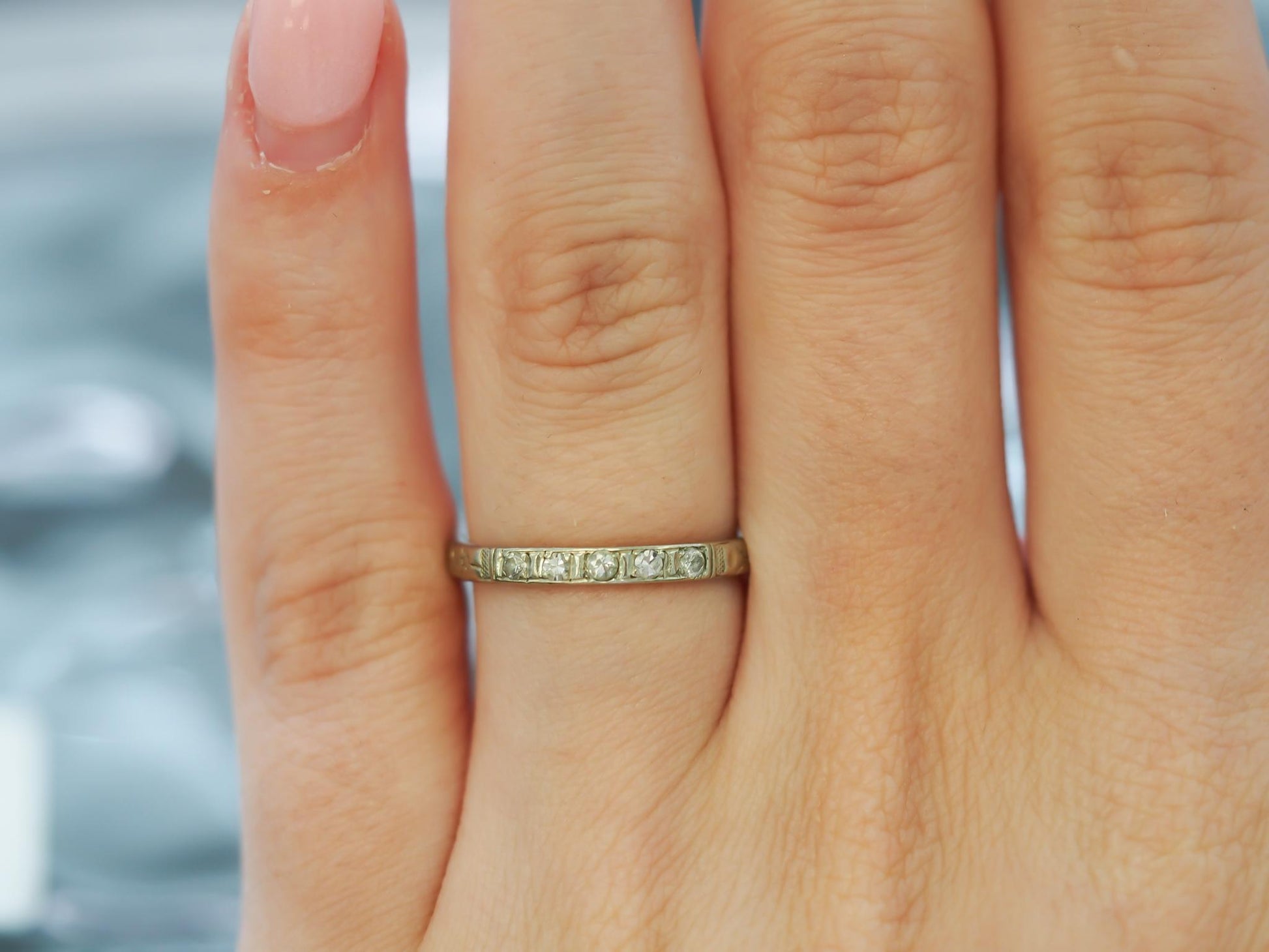Circa 1931  14K White Gold Art Deco Diamond Wedding Band - VHK#34