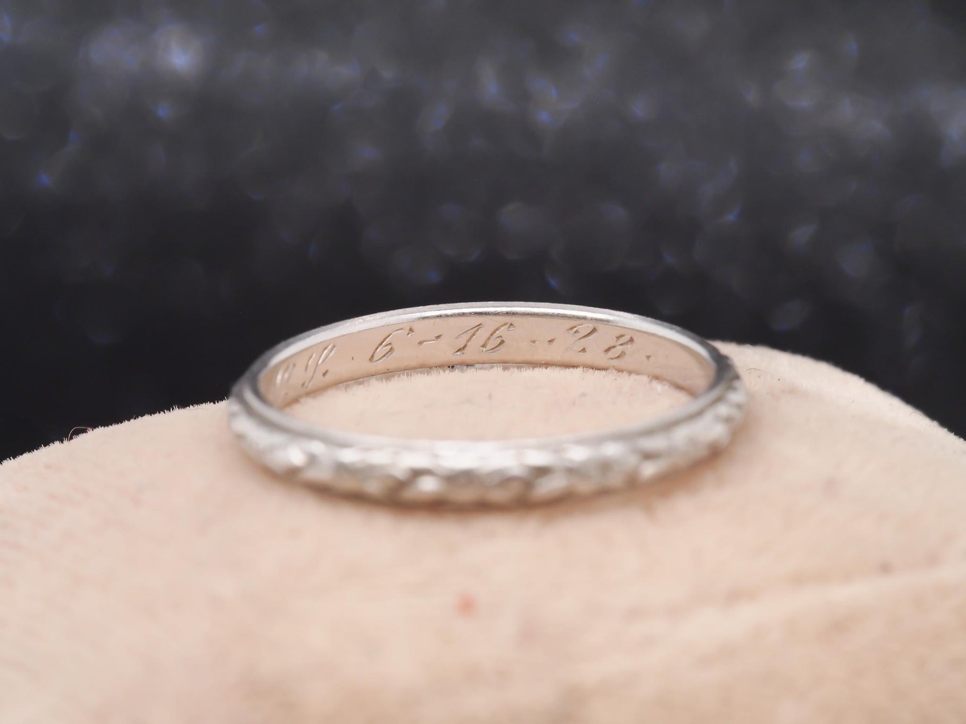 Platinum Circa 1928 Engraved Art Deco Wedding Band - VHK#33