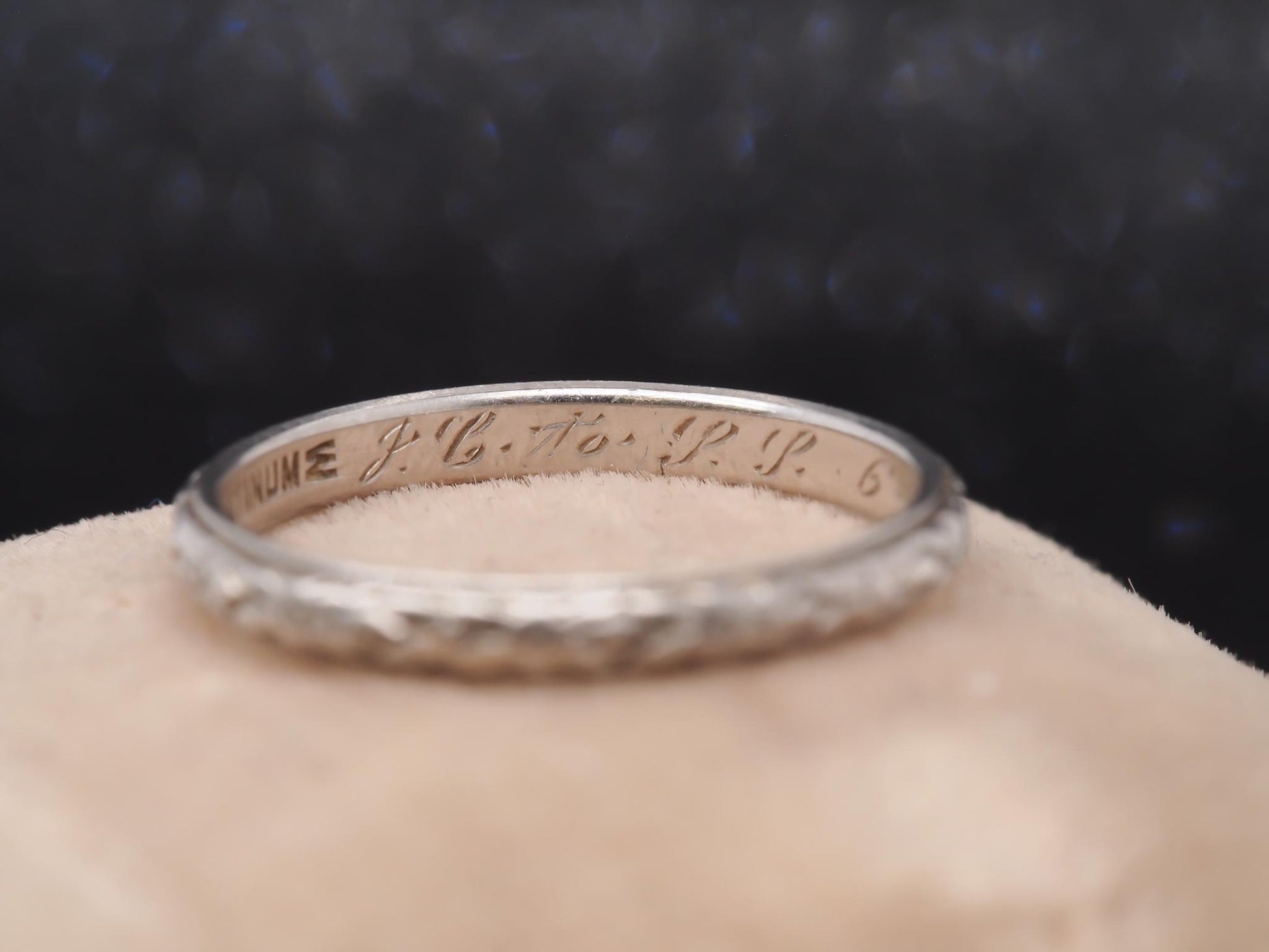 Platinum Circa 1928 Engraved Art Deco Wedding Band - VHK#33