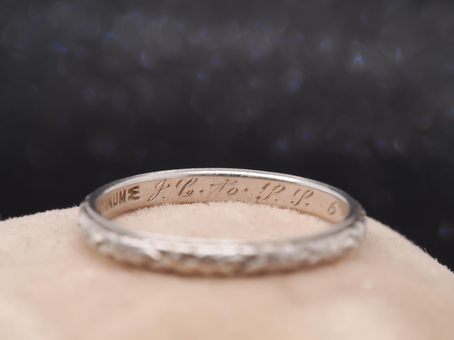 Platinum Circa 1928 Engraved Art Deco Wedding Band - VHK#33
