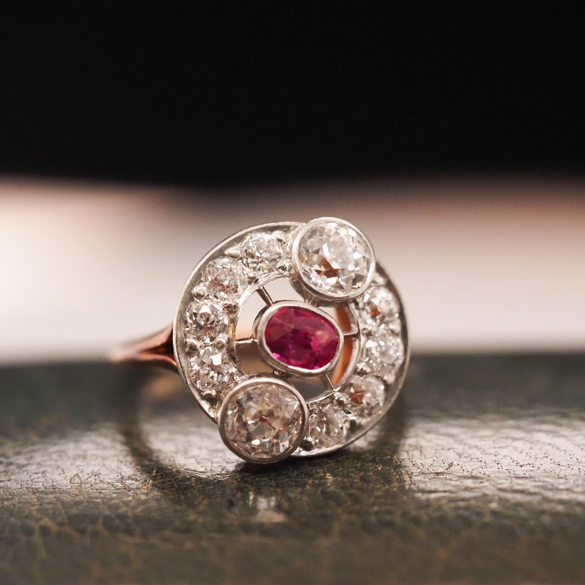 Circa 1900s Edwardian Natural Ruby and Old European Diamond Ring - VHK#678