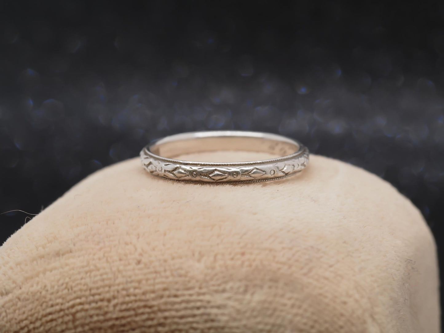 Platinum Circa 1928 Engraved Art Deco Wedding Band - VHK#33