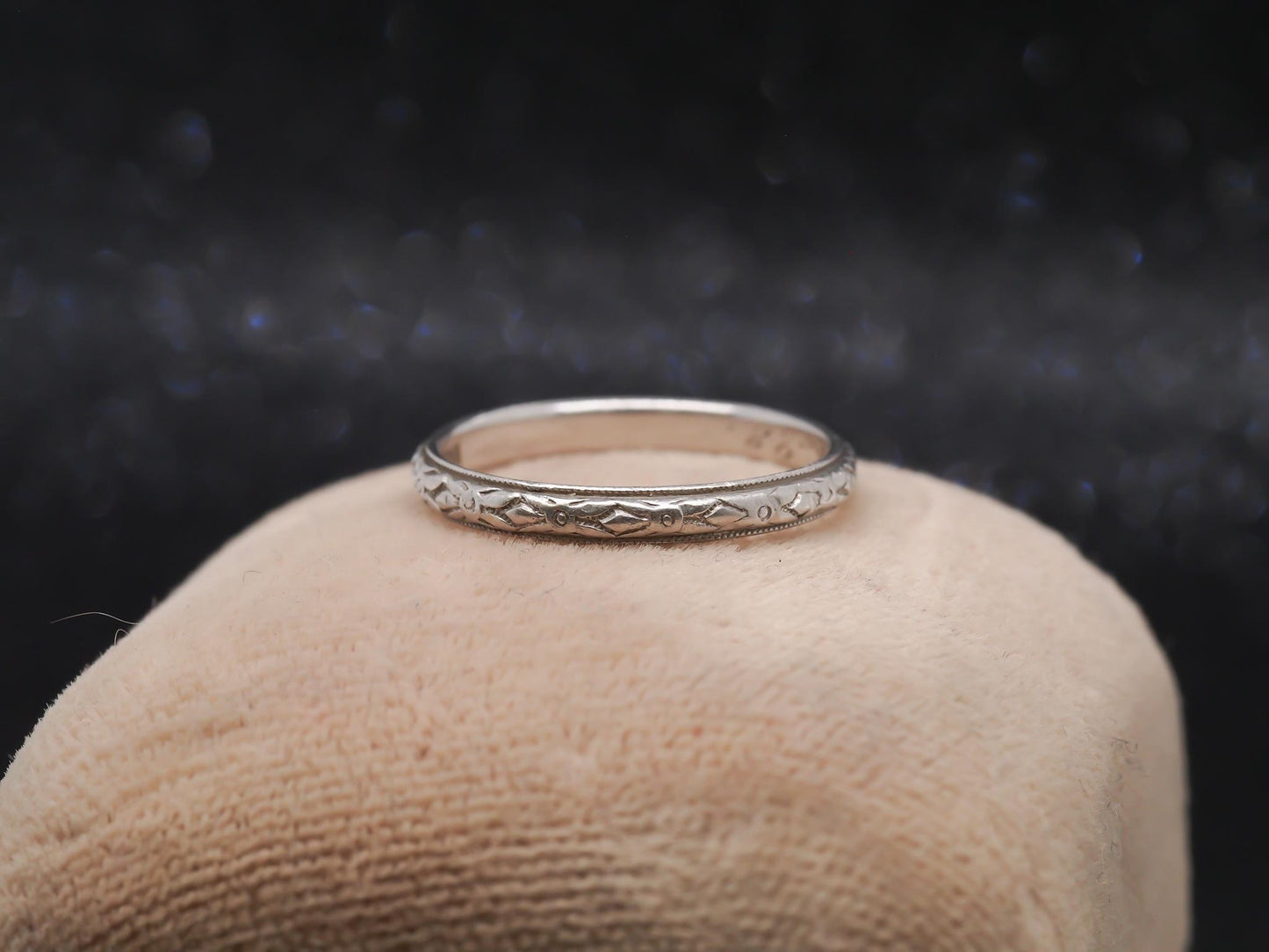 Platinum Circa 1928 Engraved Art Deco Wedding Band - VHK#33