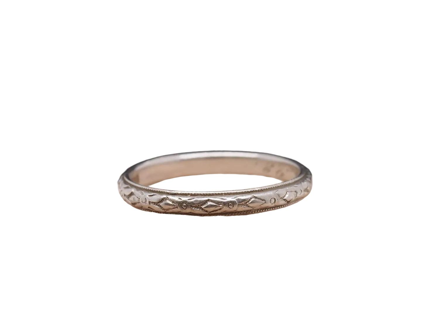 Platinum Circa 1928 Engraved Art Deco Wedding Band - VHK#33