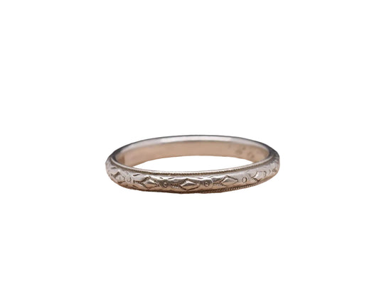 Platinum Circa 1928 Engraved Art Deco Wedding Band - VHK#33