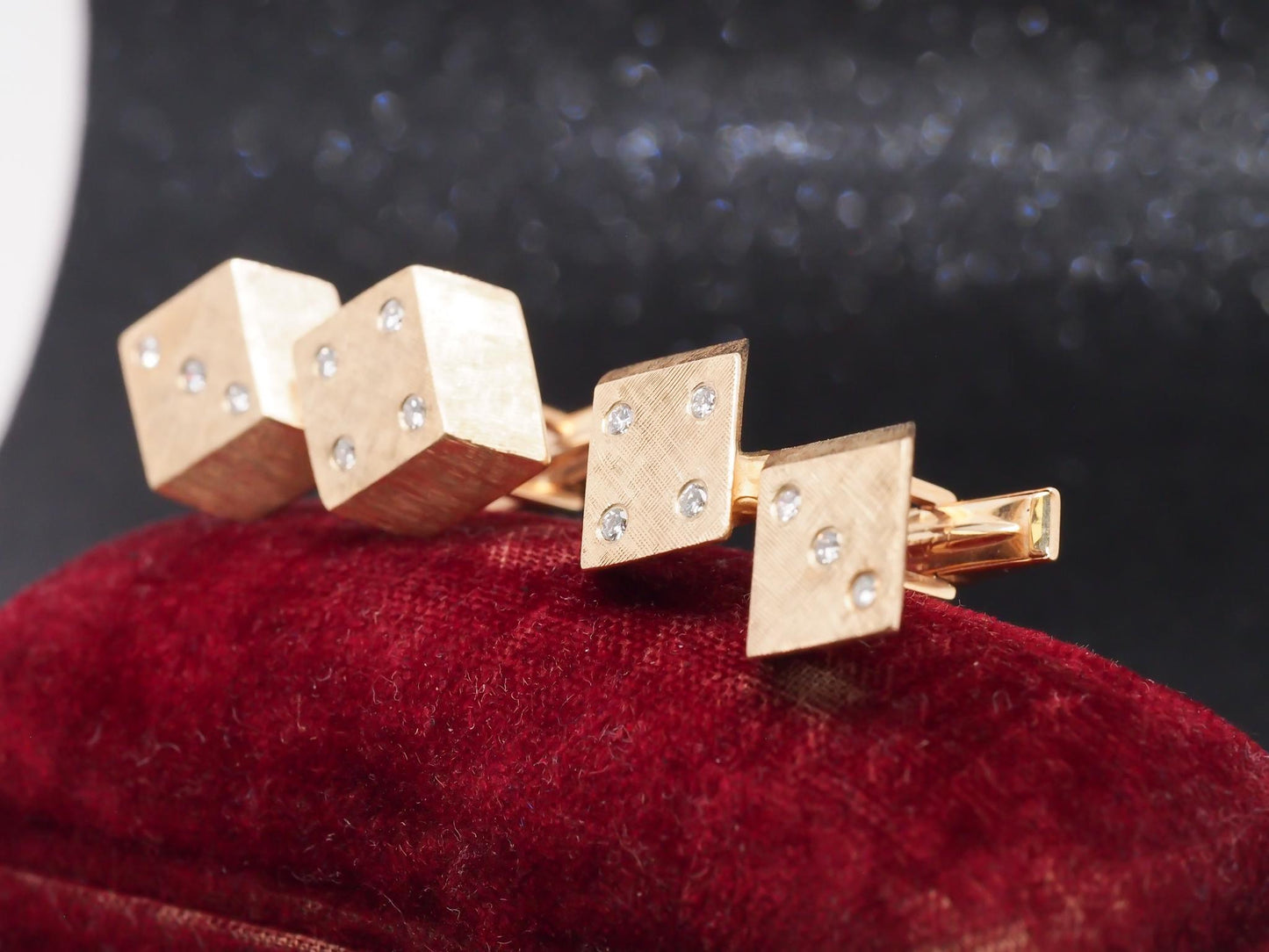 14K Yellow Gold and Diamond Dice Cufflinks - VHK#29