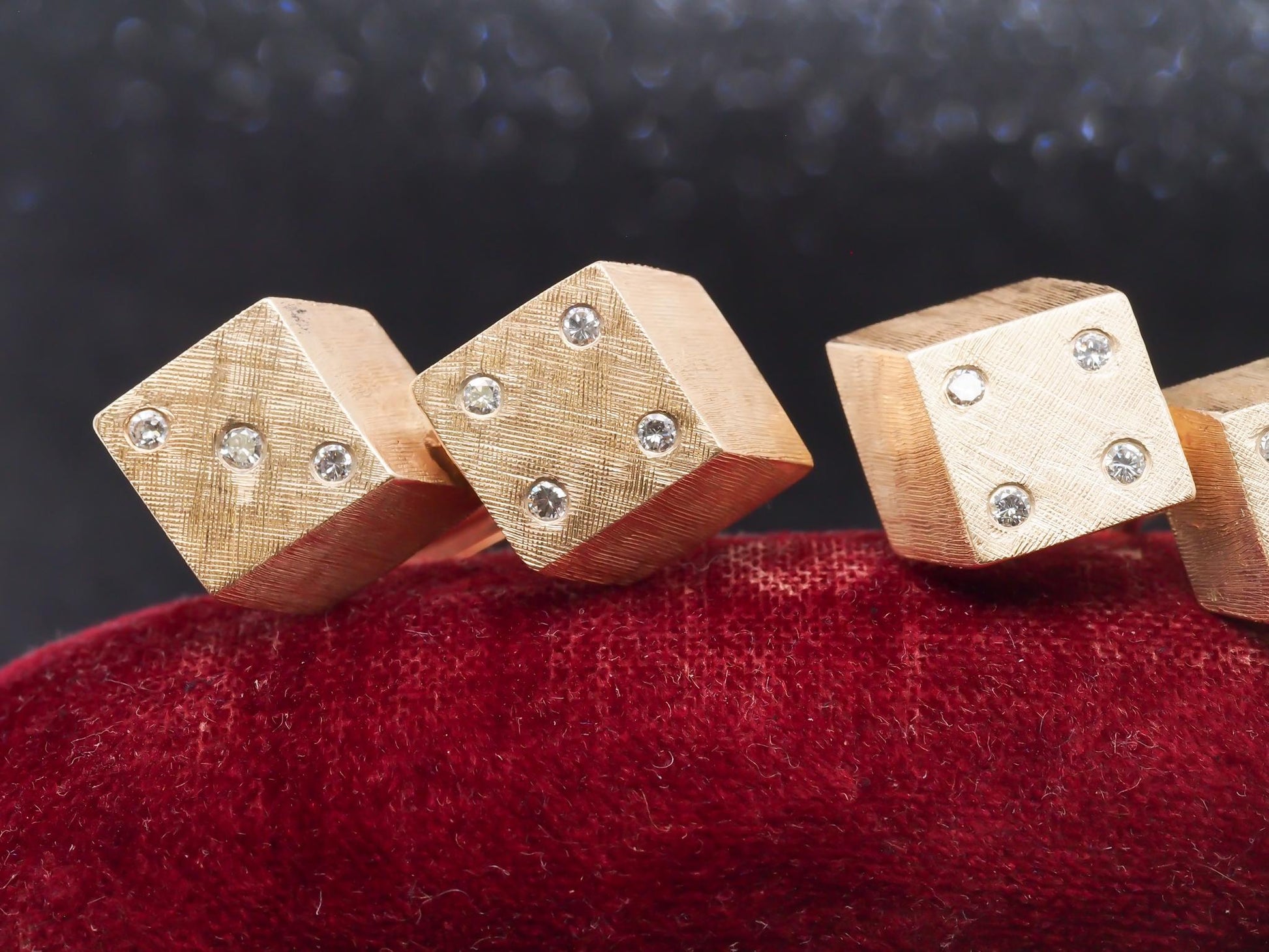 14K Yellow Gold and Diamond Dice Cufflinks - VHK#29