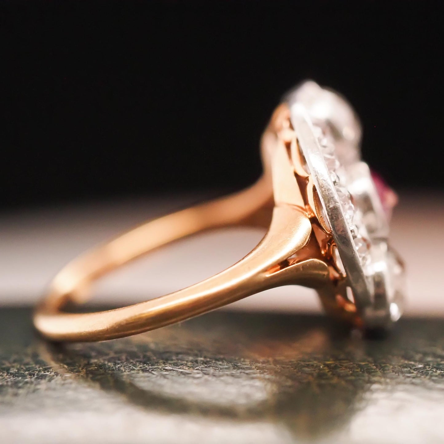 Circa 1900s Edwardian Natural Ruby and Old European Diamond Ring - VHK#678
