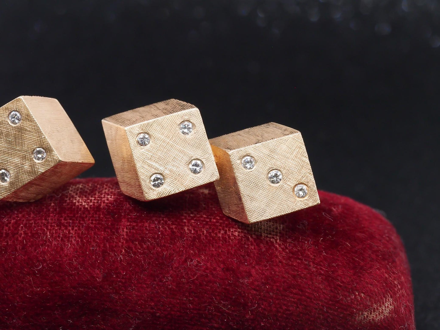 14K Yellow Gold and Diamond Dice Cufflinks - VHK#29