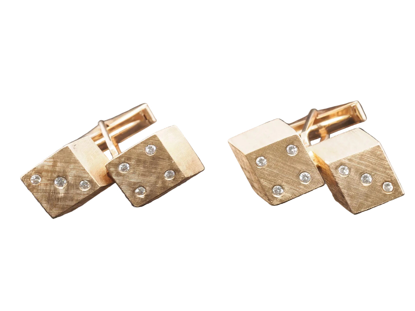 14K Yellow Gold and Diamond Dice Cufflinks - VHK#29