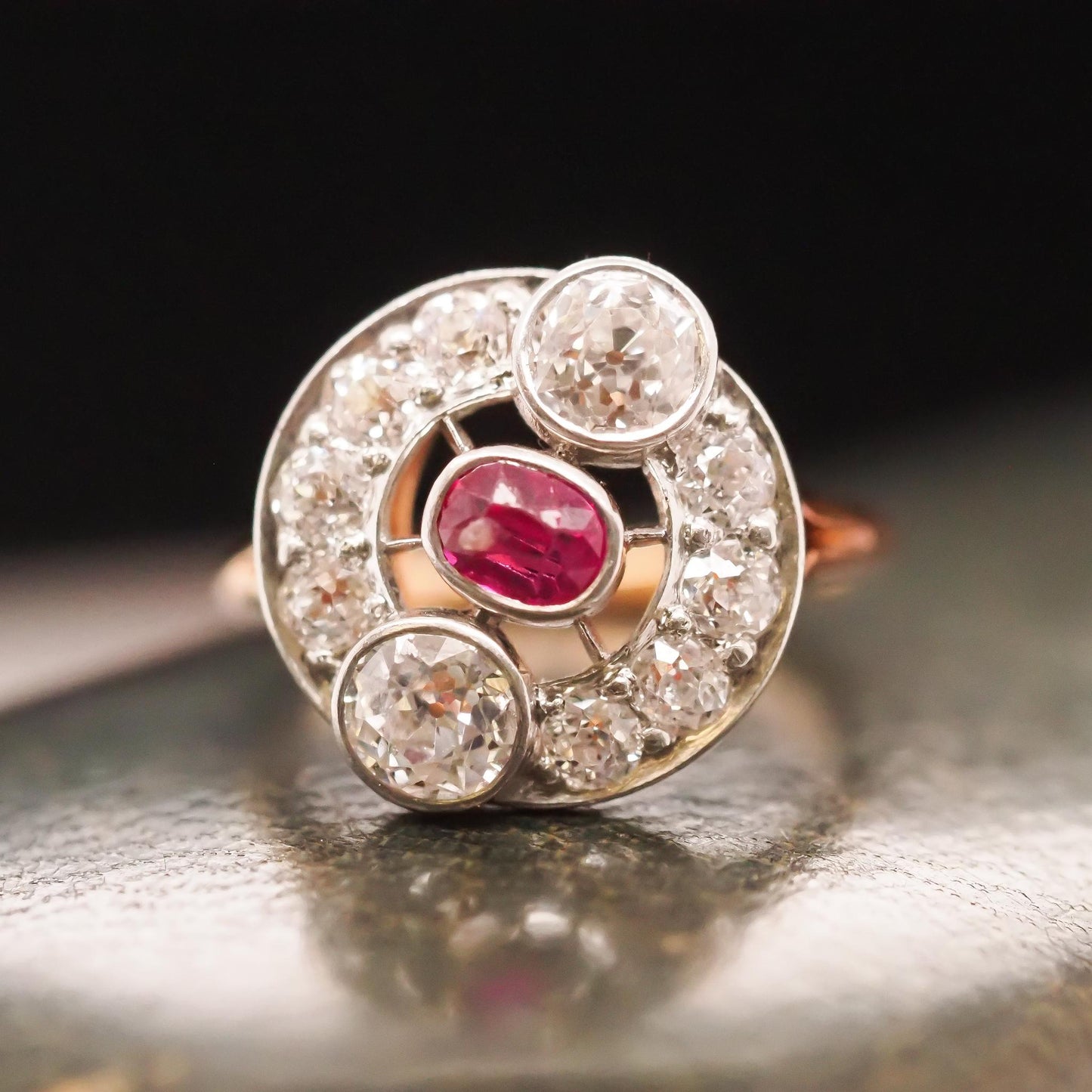 Circa 1900s Edwardian Natural Ruby and Old European Diamond Ring - VHK#678