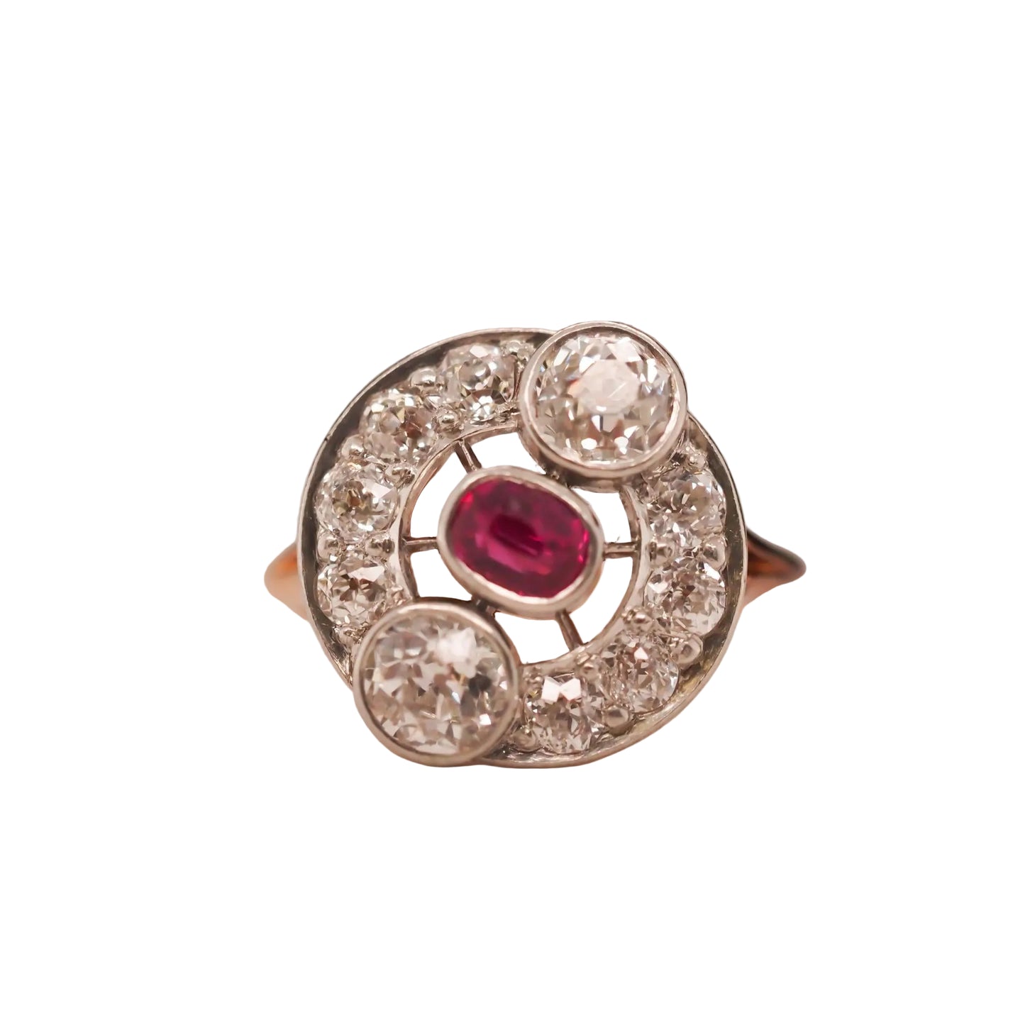 Circa 1900s Edwardian Natural Ruby and Old European Diamond Ring - VHK#678