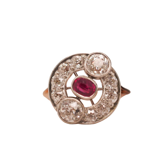 Circa 1900s Edwardian Natural Ruby and Old European Diamond Ring - VHK#678