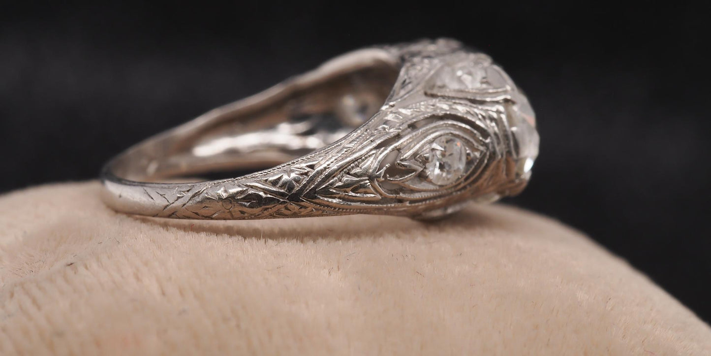 Estate Art Deco Platinum 2.25ct Old European Cut Diamond Ring - VHK#658a