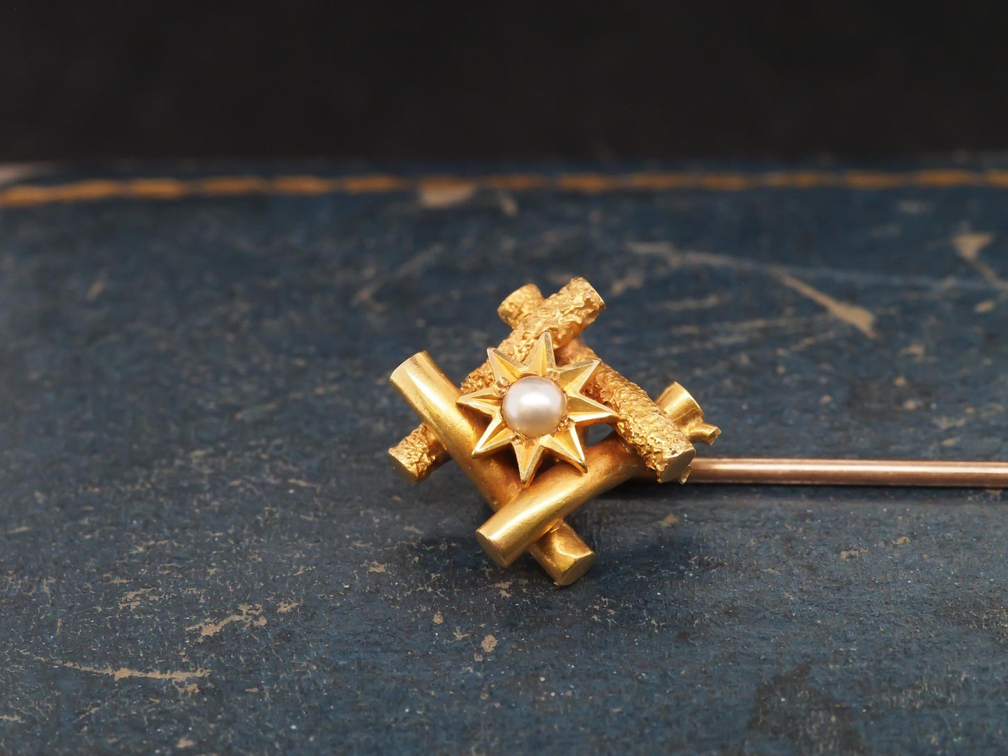 1920s 14K Yellow Gold Pearl Geometric Stick Pin - VHK#64