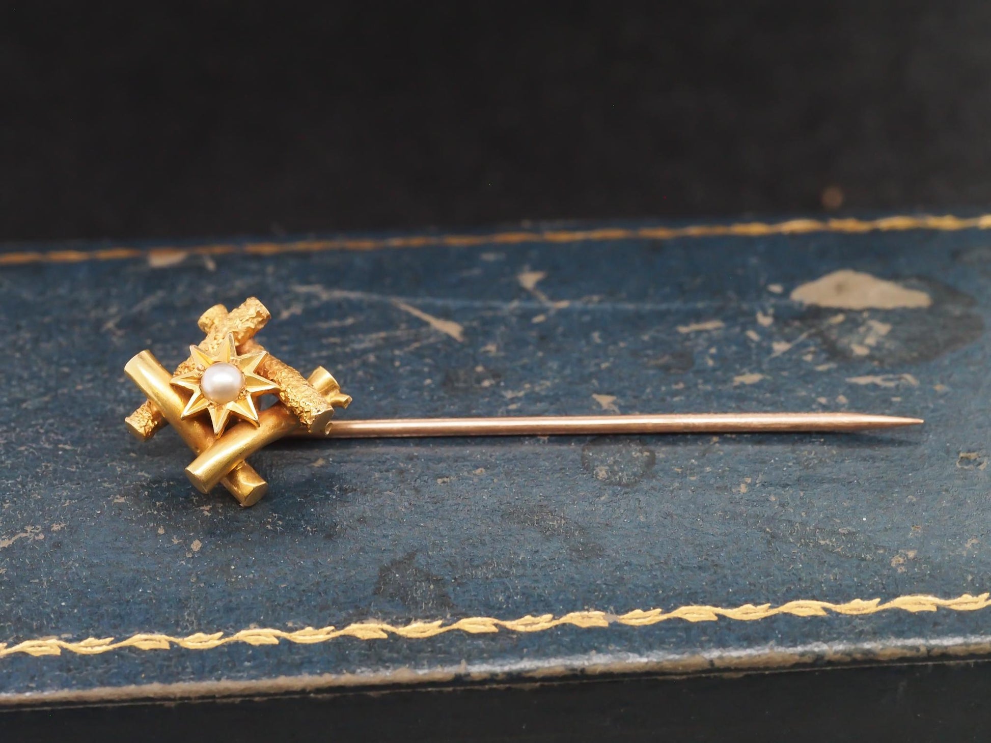 1920s 14K Yellow Gold Pearl Geometric Stick Pin - VHK#64