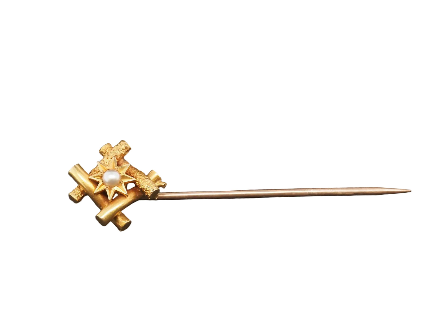 1920s 14K Yellow Gold Pearl Geometric Stick Pin - VHK#64