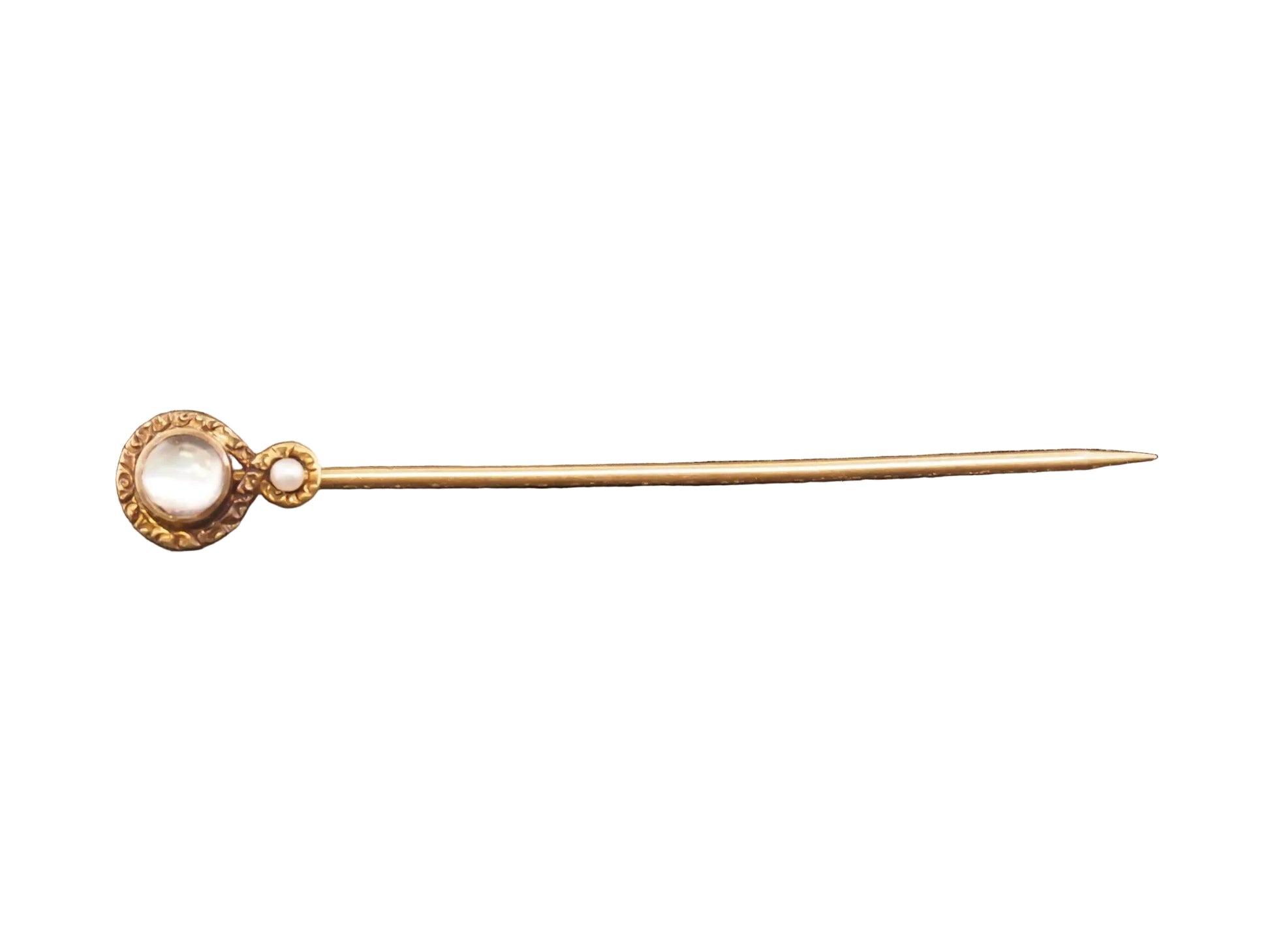 1920s 14K Yellow Gold Moonstone and Pearl Stick Pin - VHK#62