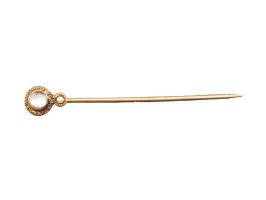 1920s 14K Yellow Gold Moonstone and Pearl Stick Pin - VHK#62