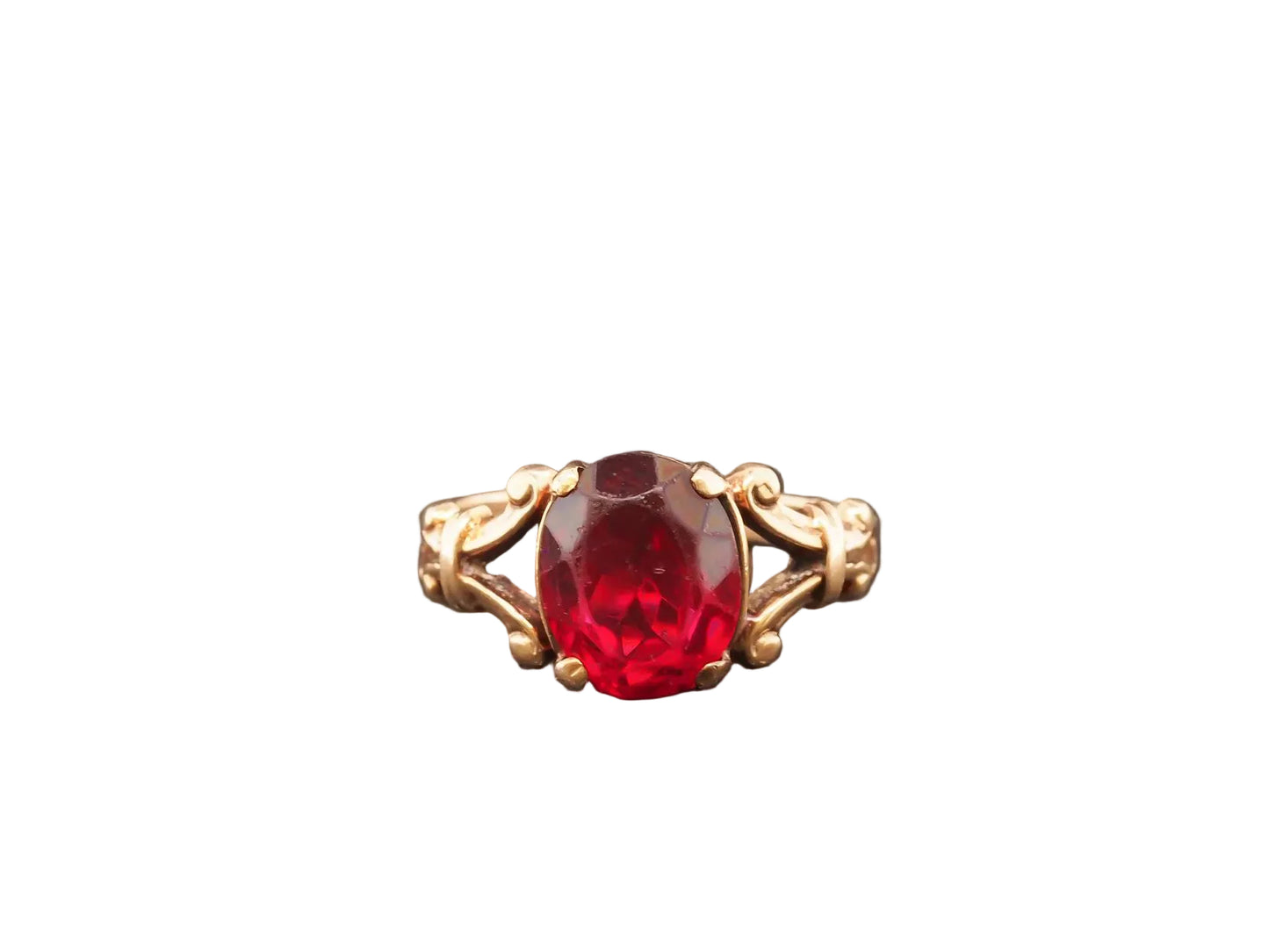 10k Honora Vintage Red Stone Floral Design Ring - VHK#59