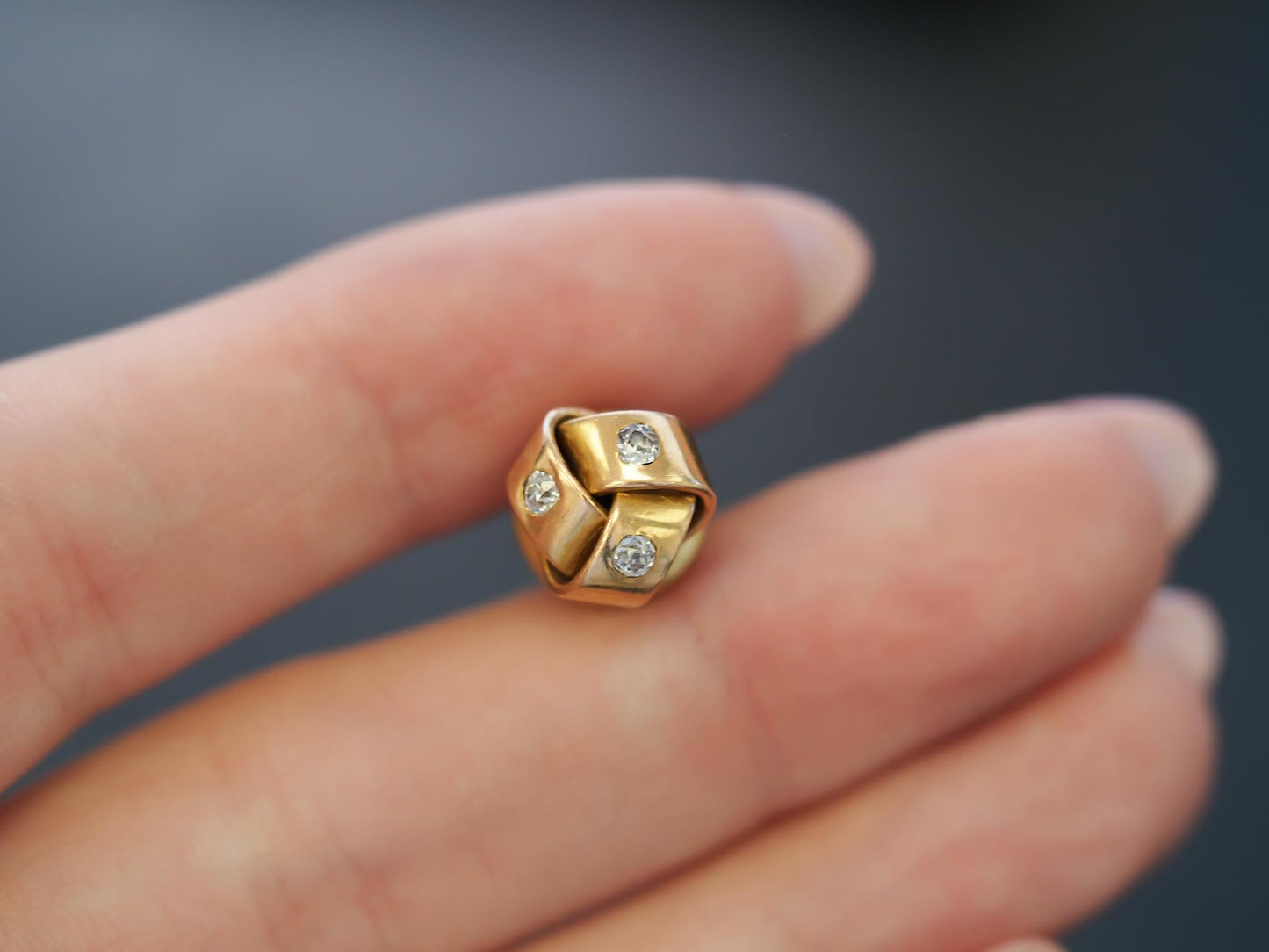 1920s 14K Rose Gold & Old Miner Diamond Pin / Tie Tack - VHK#57