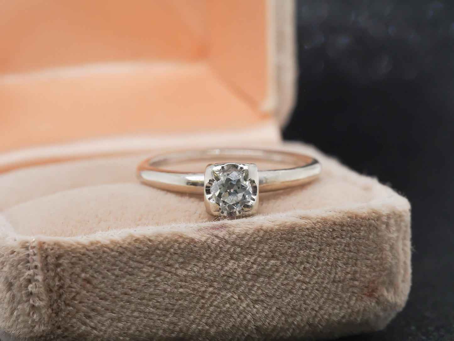 Circa 1930s 14K White Gold Diamond .20ct Old European Brilliant Engagement Ring