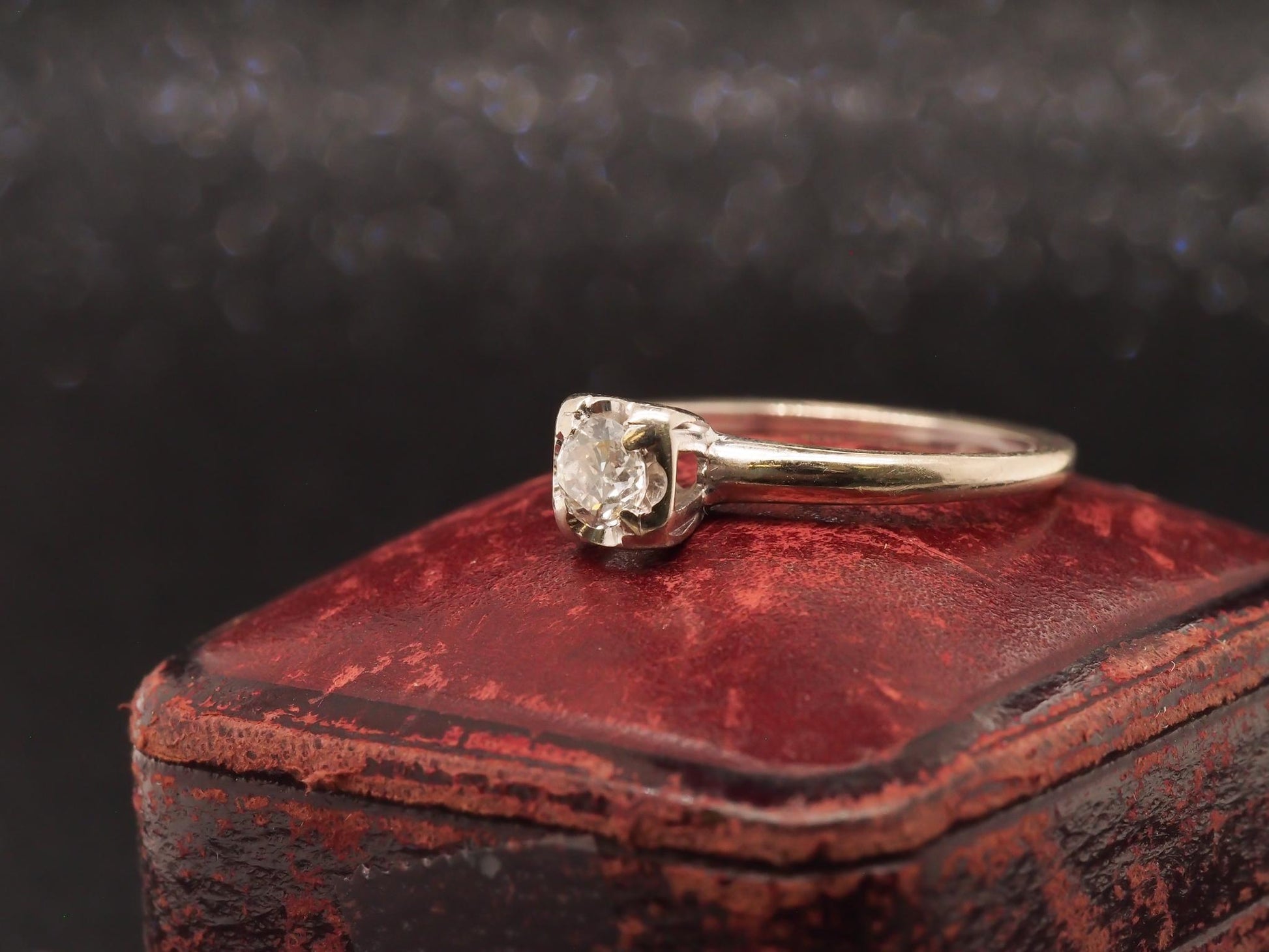 Circa 1930s 14K White Gold Diamond .20ct Old European Brilliant Engagement Ring