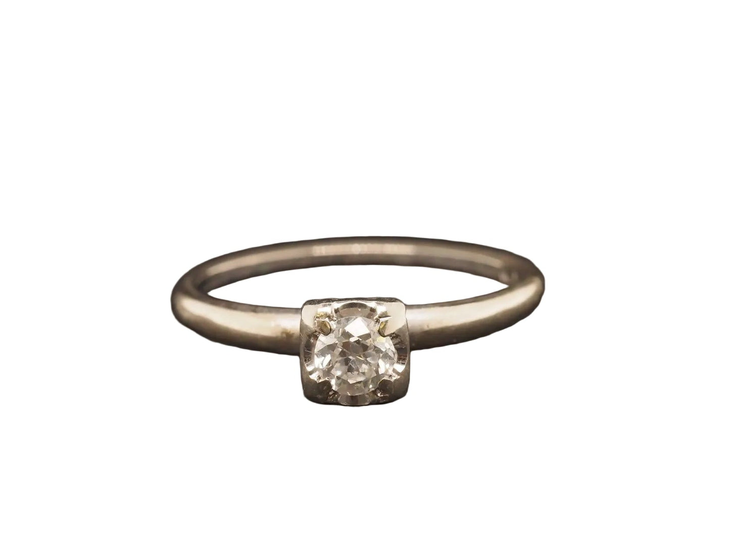 Circa 1930s 14K White Gold Diamond .20ct Old European Brilliant Engagement Ring