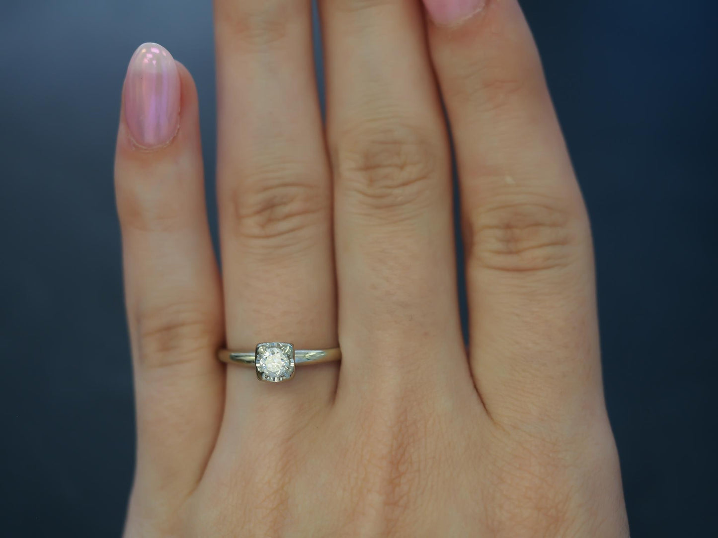 Circa 1930s 14K White Gold Diamond .20ct Old European Brilliant Engagement Ring