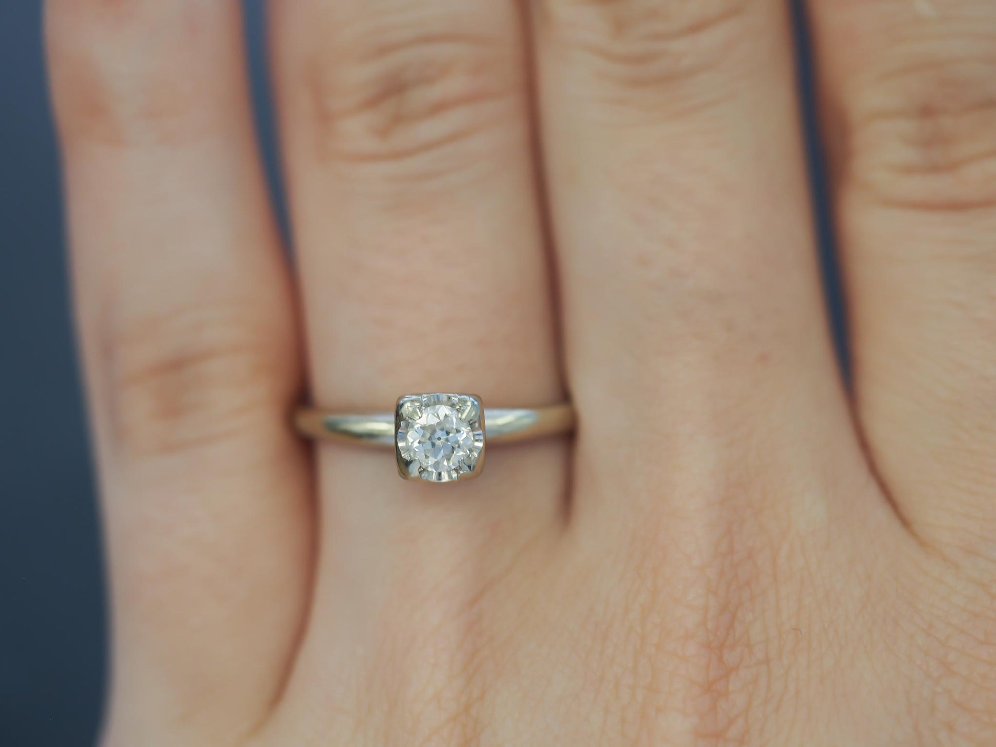 Circa 1930s 14K White Gold Diamond .20ct Old European Brilliant Engagement Ring