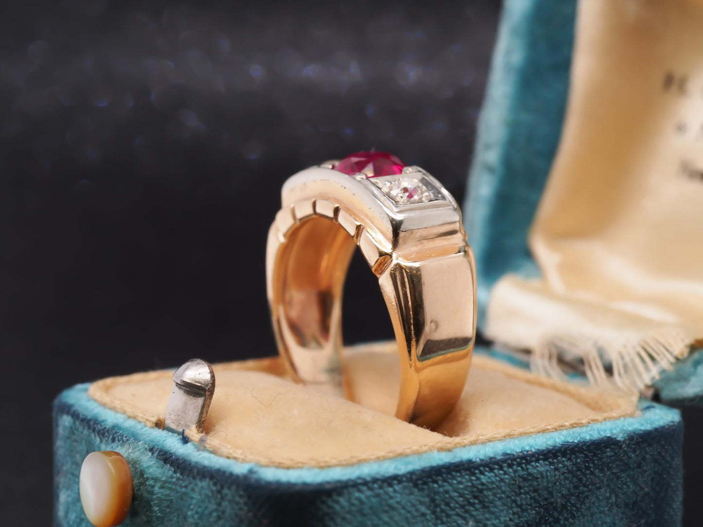 Art Deco 14K Yellow Gold Ruby and Diamond Engagement Ring - VHK#54
