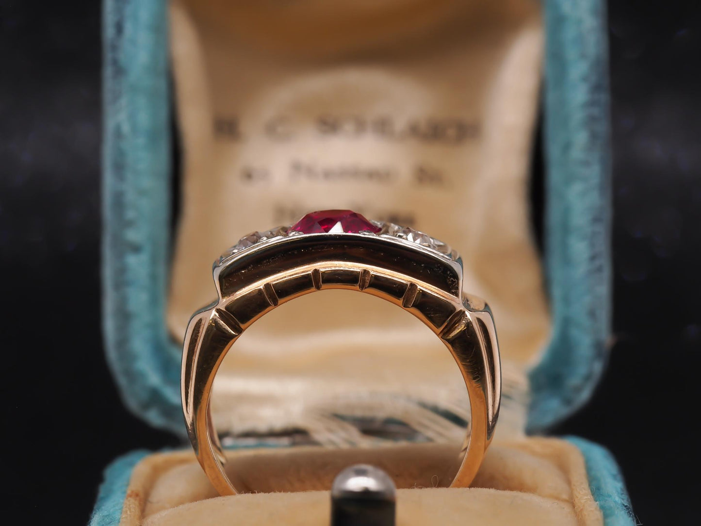 Art Deco 14K Yellow Gold Ruby and Diamond Engagement Ring - VHK#54