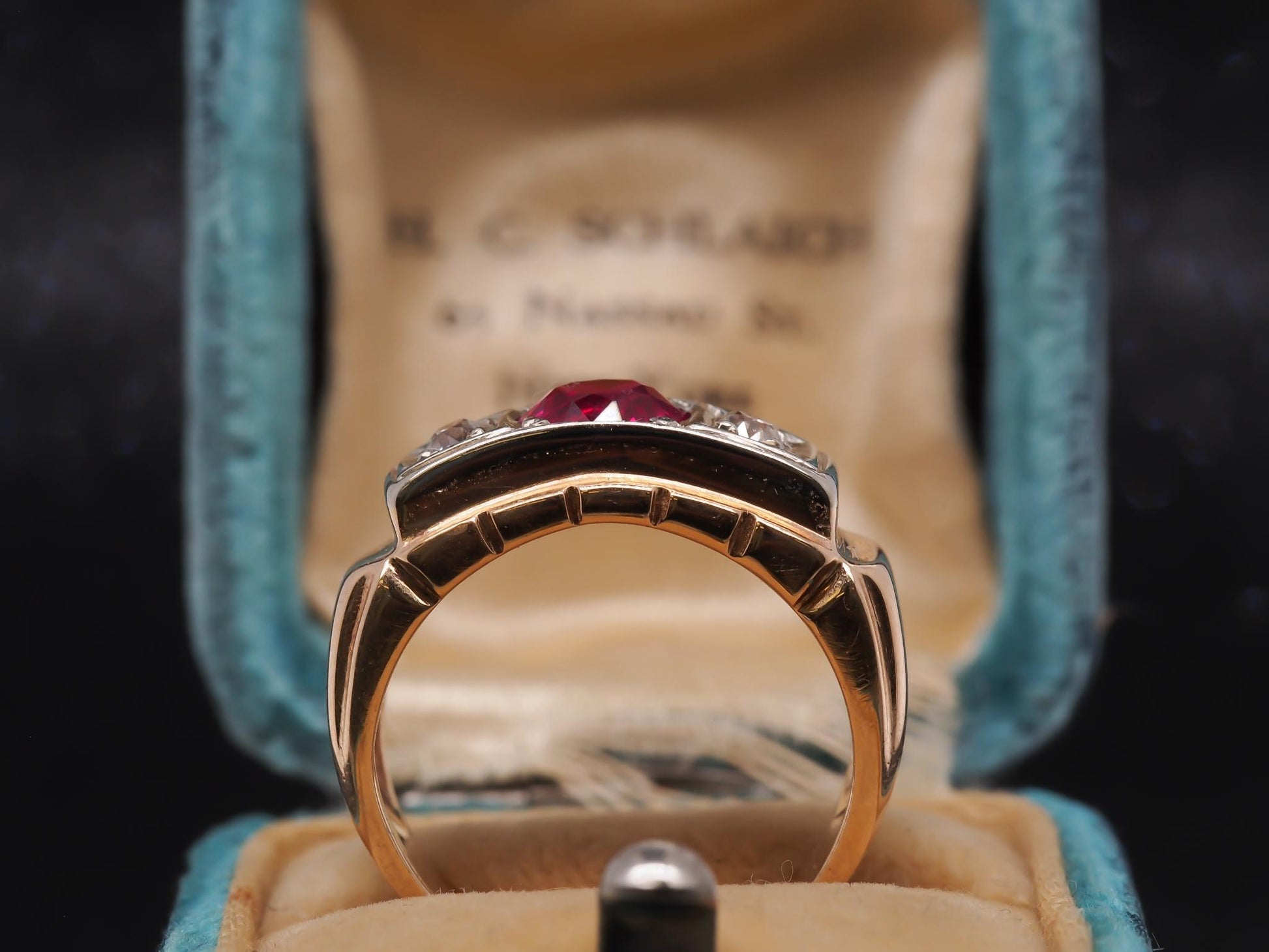 Art Deco 14K Yellow Gold Ruby and Diamond Engagement Ring - VHK#54