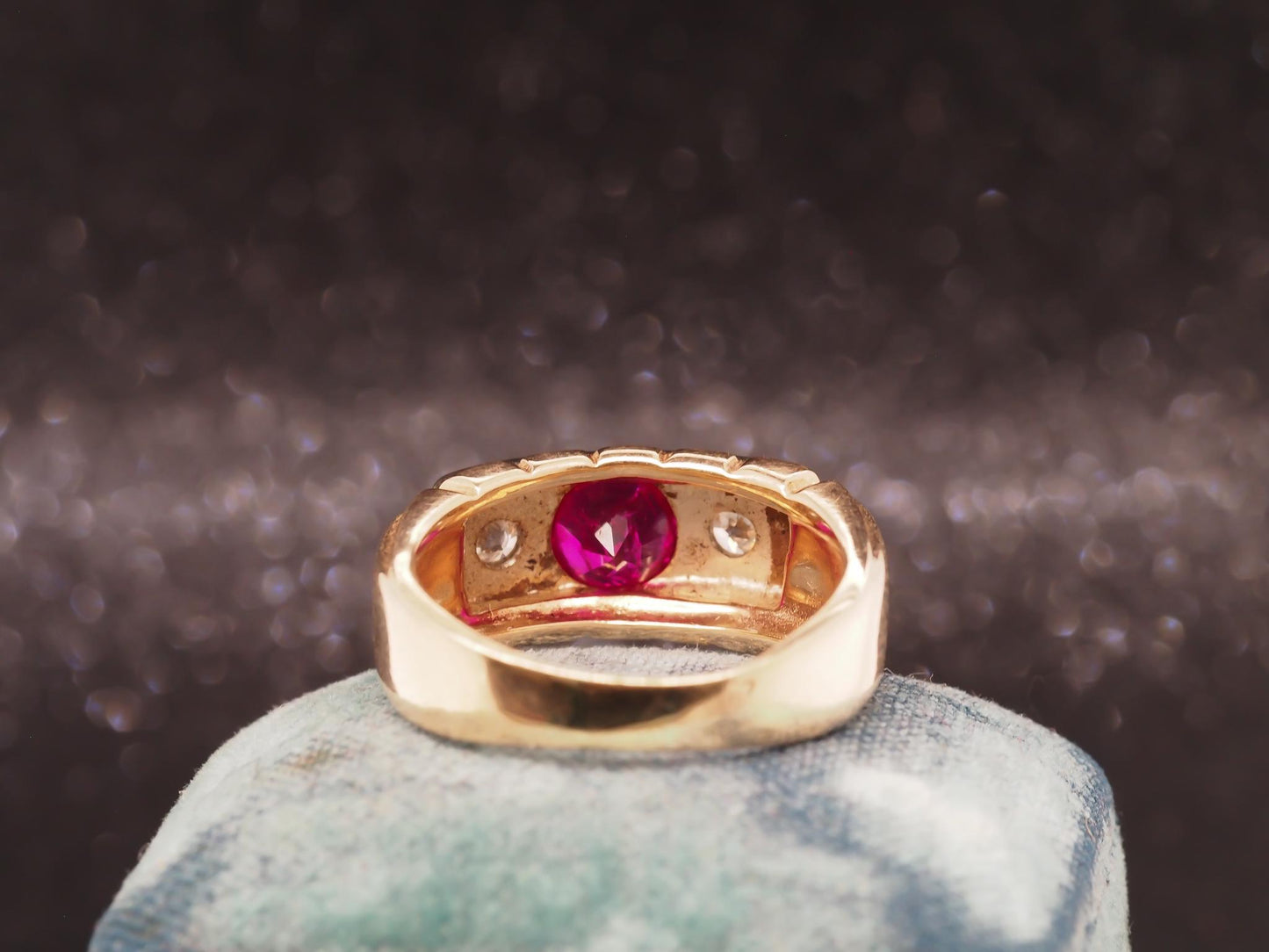 Art Deco 14K Yellow Gold Ruby and Diamond Engagement Ring - VHK#54