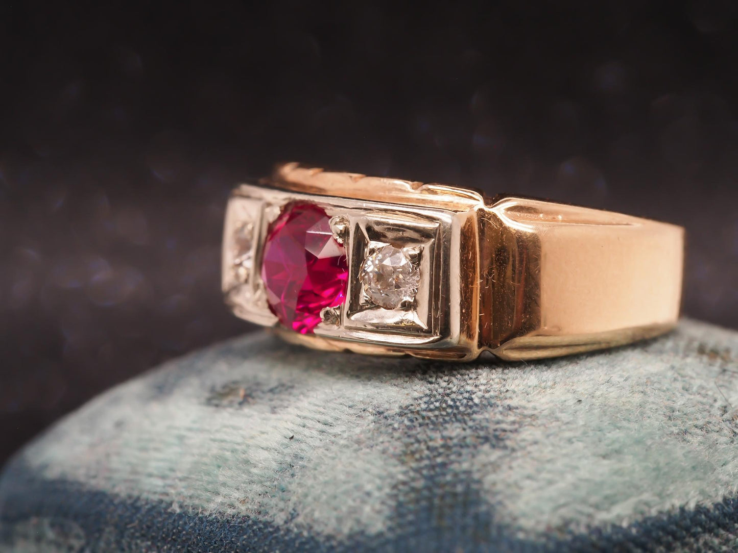 Art Deco 14K Yellow Gold Ruby and Diamond Engagement Ring - VHK#54