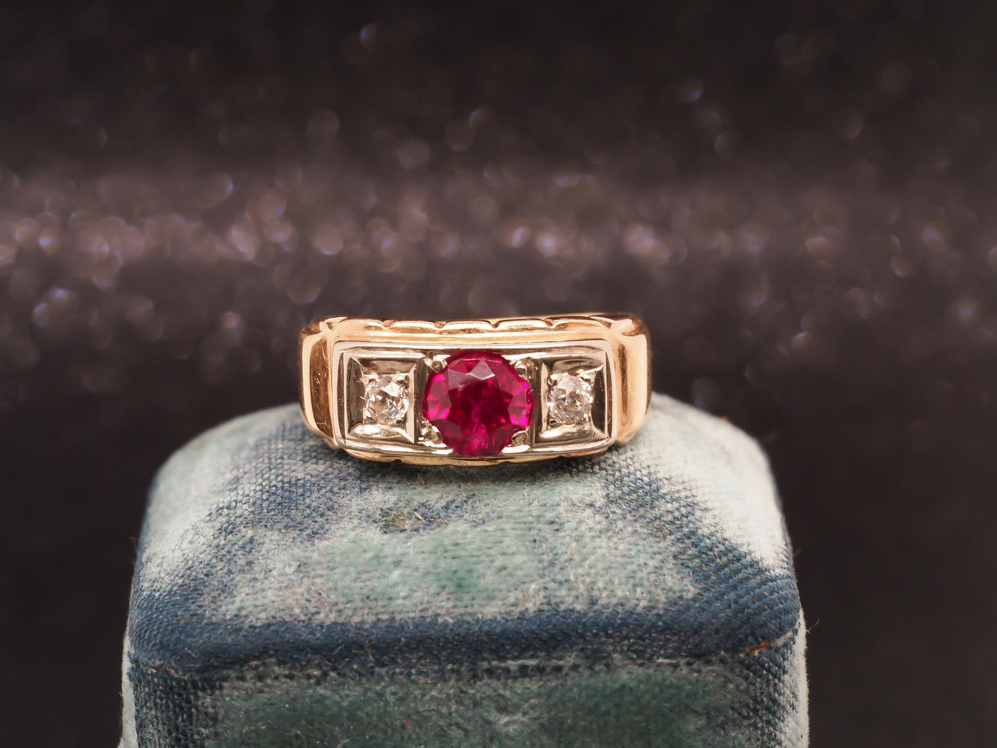 Art Deco 14K Yellow Gold Ruby and Diamond Engagement Ring - VHK#54