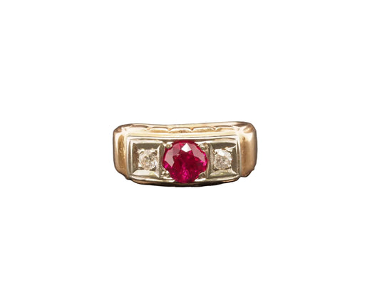 Art Deco 14K Yellow Gold Ruby and Diamond Engagement Ring - VHK#54