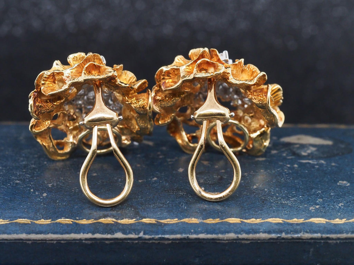 Estate Vintage 18K Yellow Gold Freeform Diamond Earrings - VHK#1061