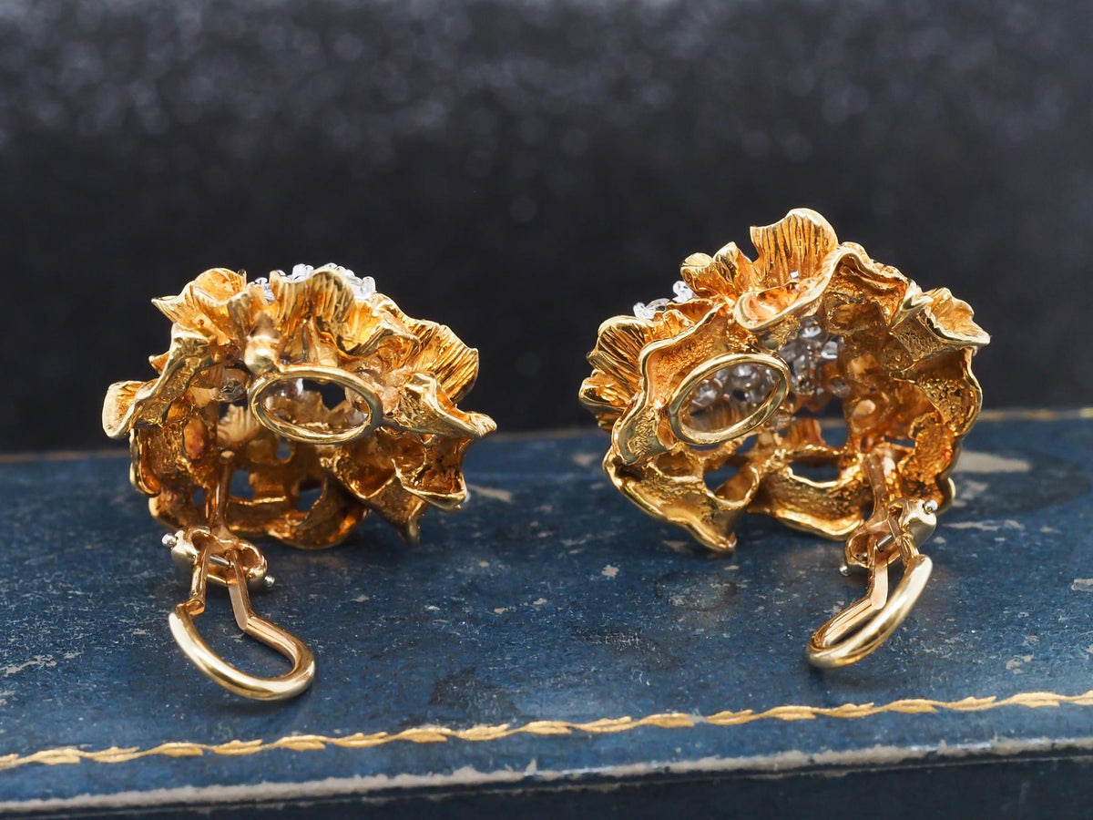 Estate Vintage 18K Yellow Gold Freeform Diamond Earrings - VHK#1061