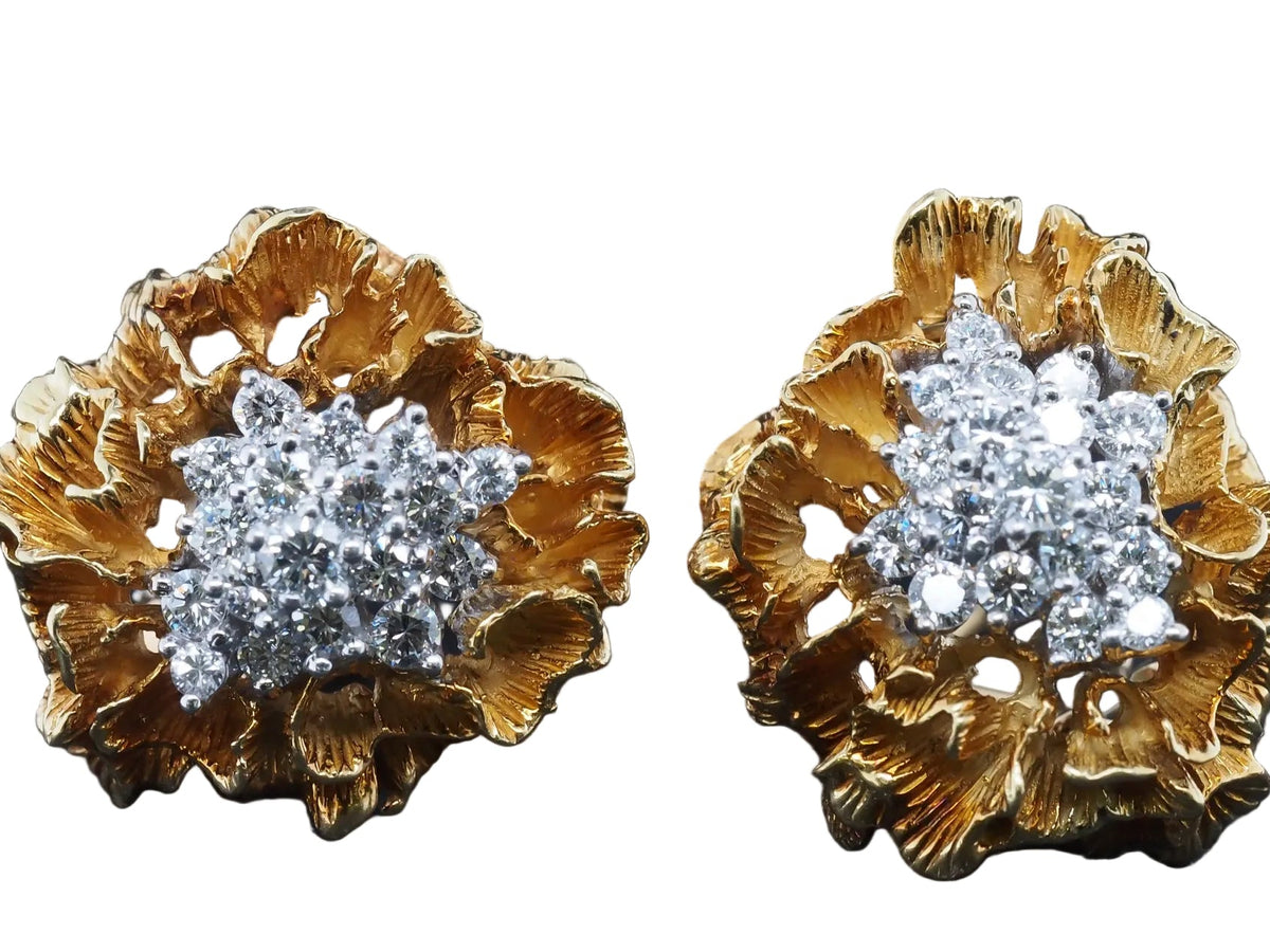 Estate Vintage 18K Yellow Gold Freeform Diamond Earrings - VHK#1061